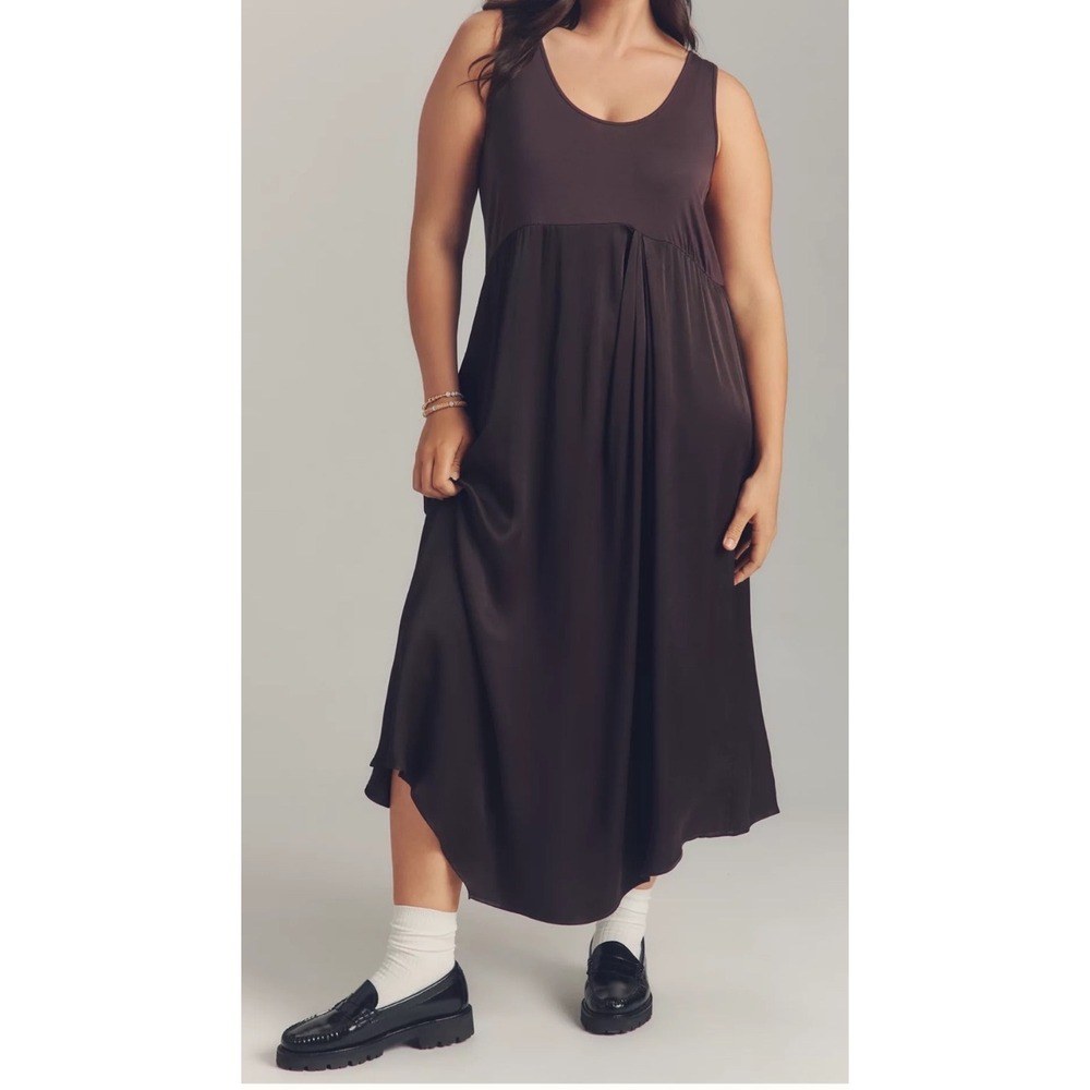 Anthropologie Medium Maxi Dress Womens Brown‎ Mixed Media High-Low Sleeveless - Picture 2 of 10